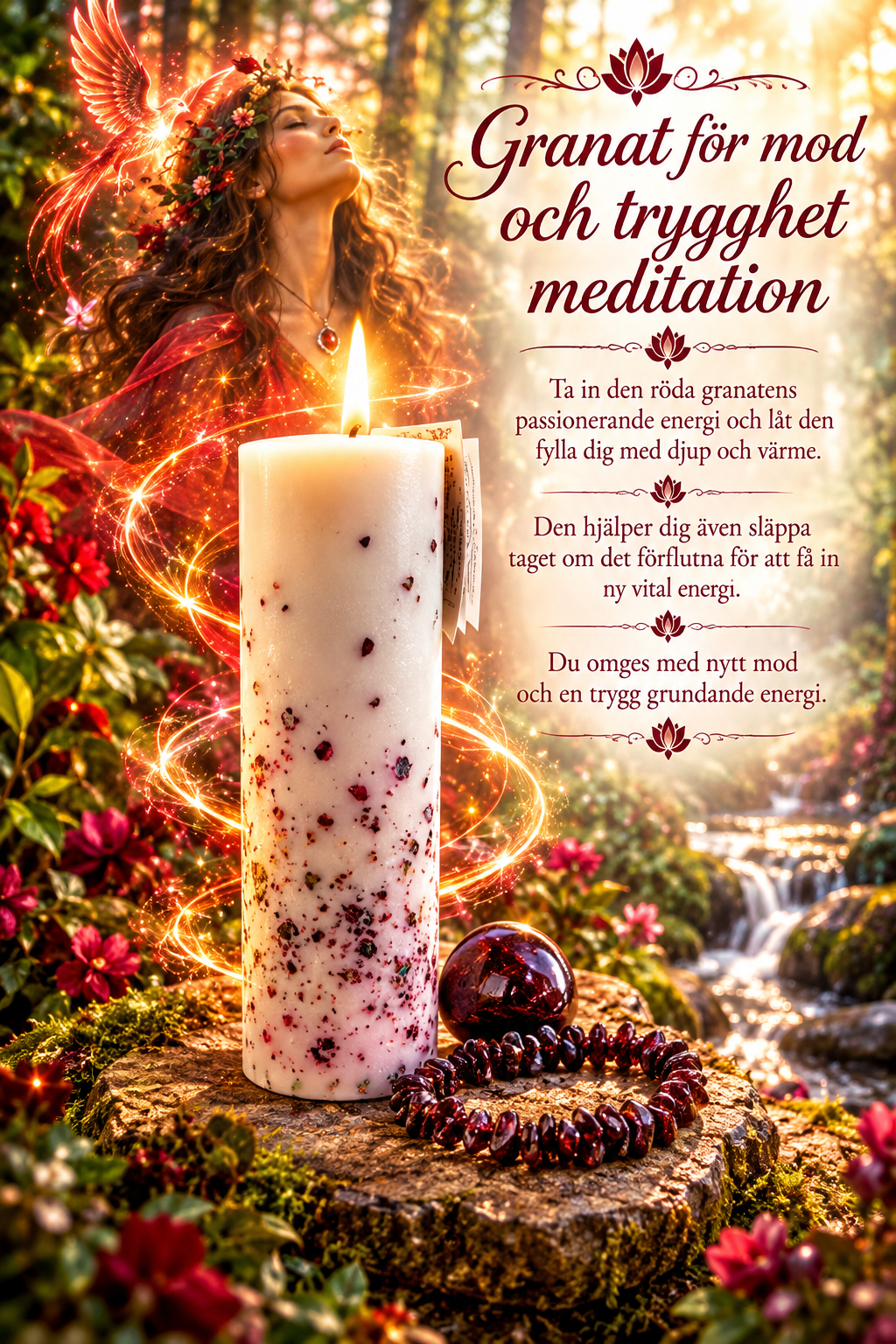 Presentpåse- Granat, Ljus, armband och sten i Granat med meditation