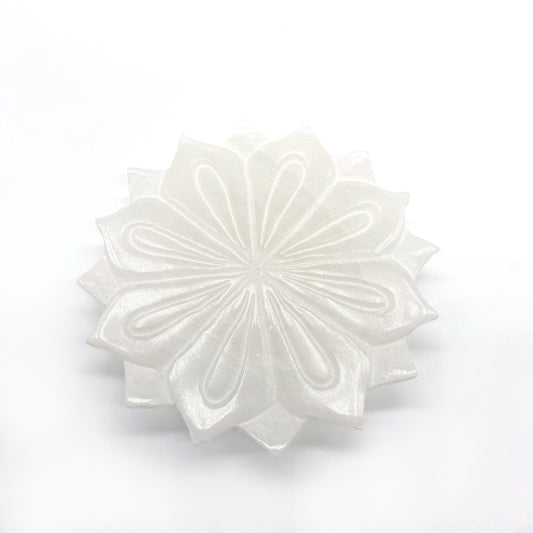 Vit Lotus rökelsehållare i alabaster Atlantis kristaller