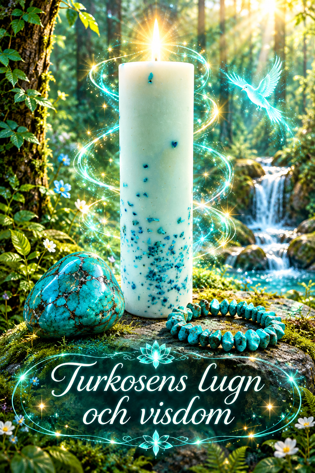 Presentpåse- Turkos, Ljus, armband i äkta Turkos med meditation
