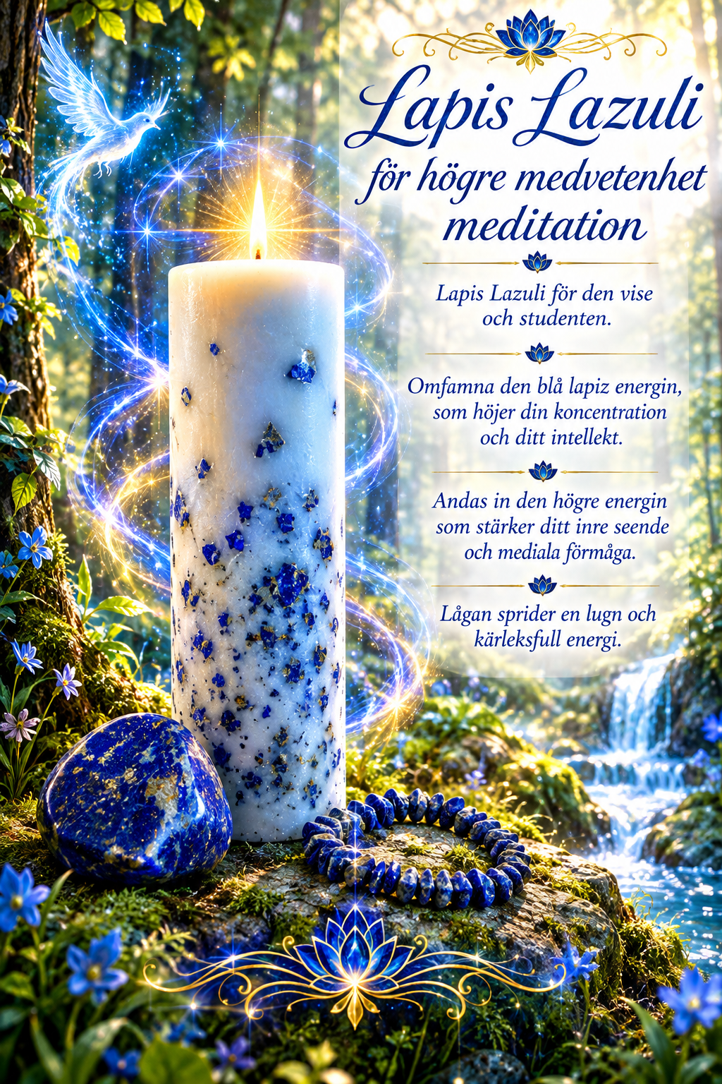 Presentpåse- Lapis lazuli, ljus, armband och sten i Lapis Lazuli med meditation