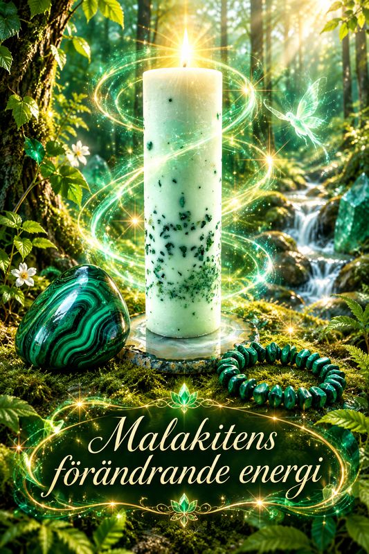 Presentpåse -Malakit, Ljus, armband och sten i Malakit med meditation