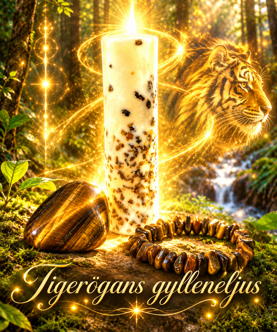 Presentpåse- Tigeröga, Ljus, armband och sten i Tigeröga med meditation
