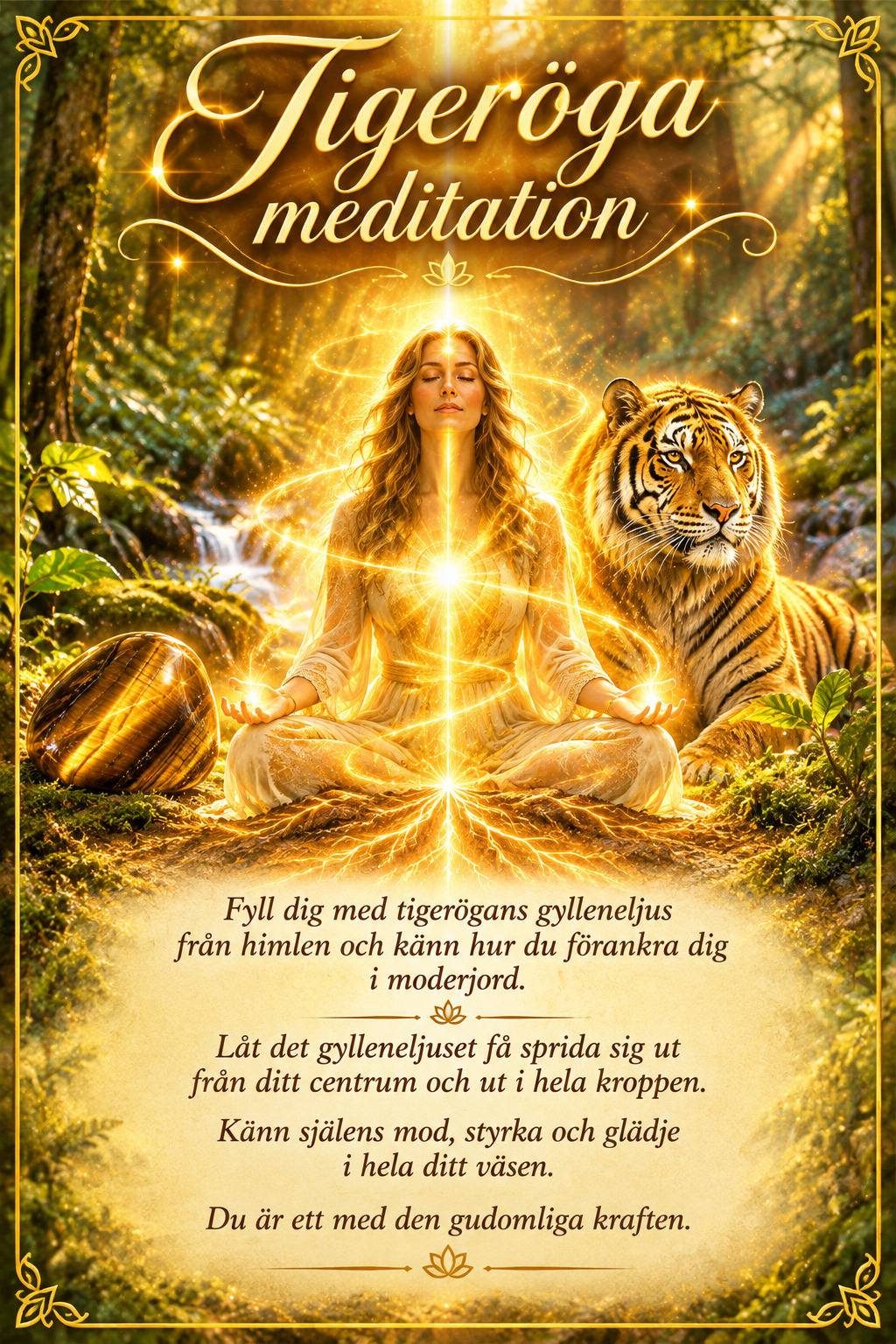 Presentpåse- Tigeröga, Ljus, armband och sten i Tigeröga med meditation