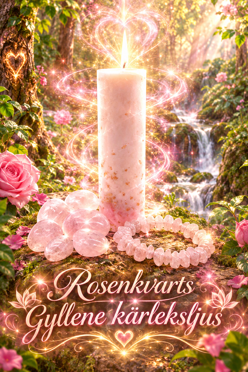 Presentpåse- Rosenkvarts, Ljus, armband och sten i Rosenkvarts med meditation