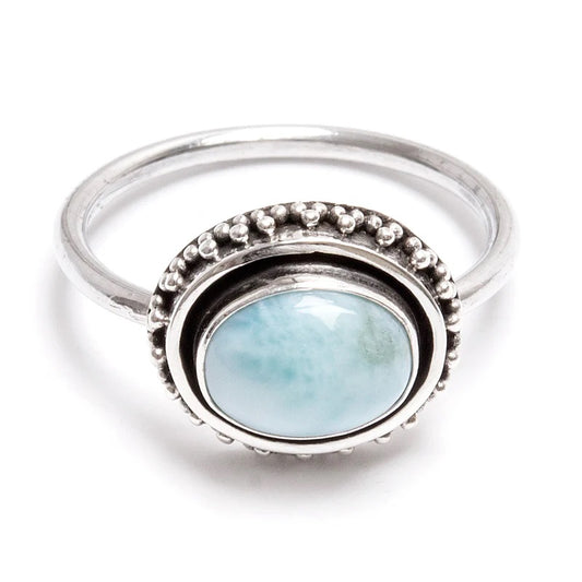 Larimar, oval silverring med filigran