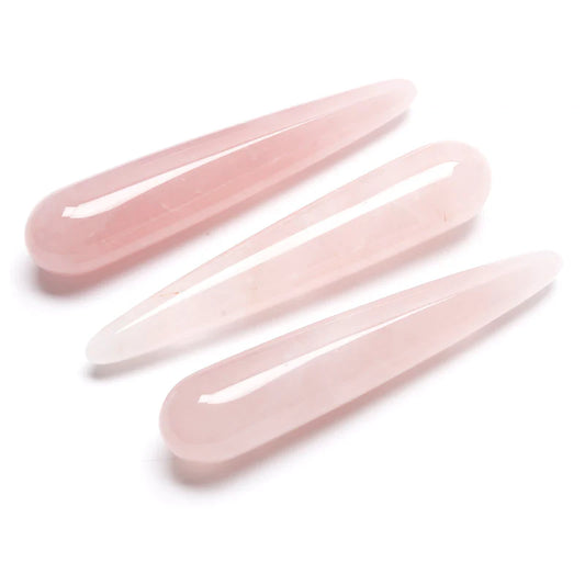 Akupressurstav i rosenkvarts för energi och balans, unik kristallstav för massage och akupressur