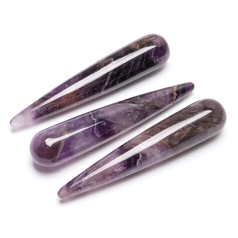 Akupressurstav i ametist för energi och balans, unik kristallstav för massage och akupressur