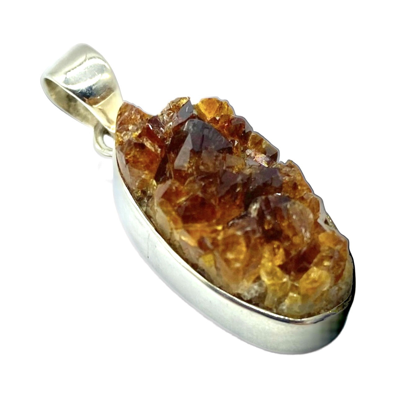 Bränt Citrin-klusterhänge – gnistrande gyllengul kristall som sprider positiv energi och klarhet