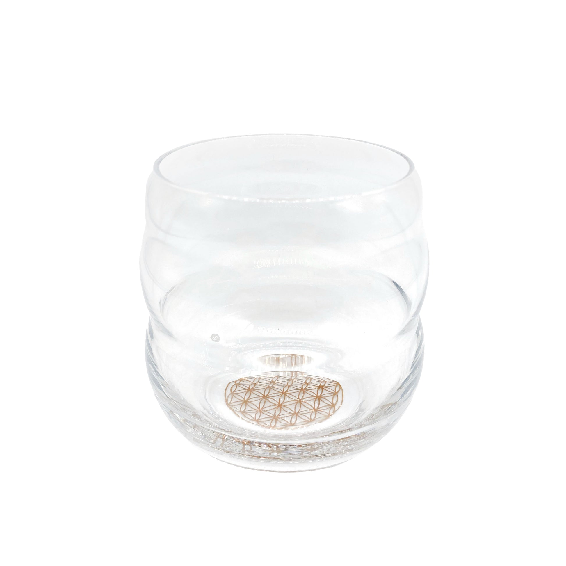 Handblåst kristallglas med Livets Blomma symbol i botten för positiv energi 250 ml