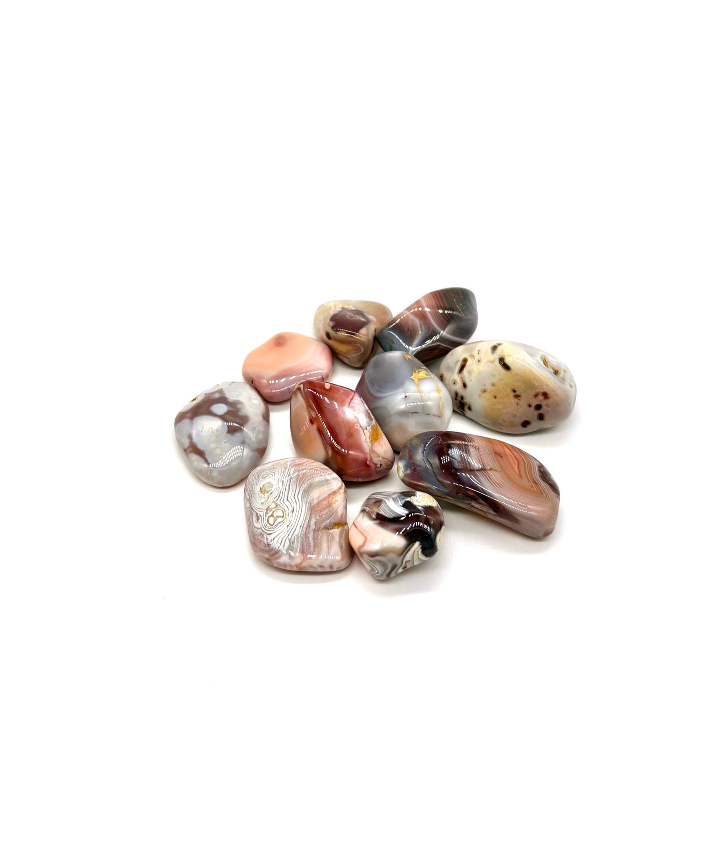 Rosa bandagat Botswana-agat kristall för villkorslös kärlek, intuition och emotionell balans