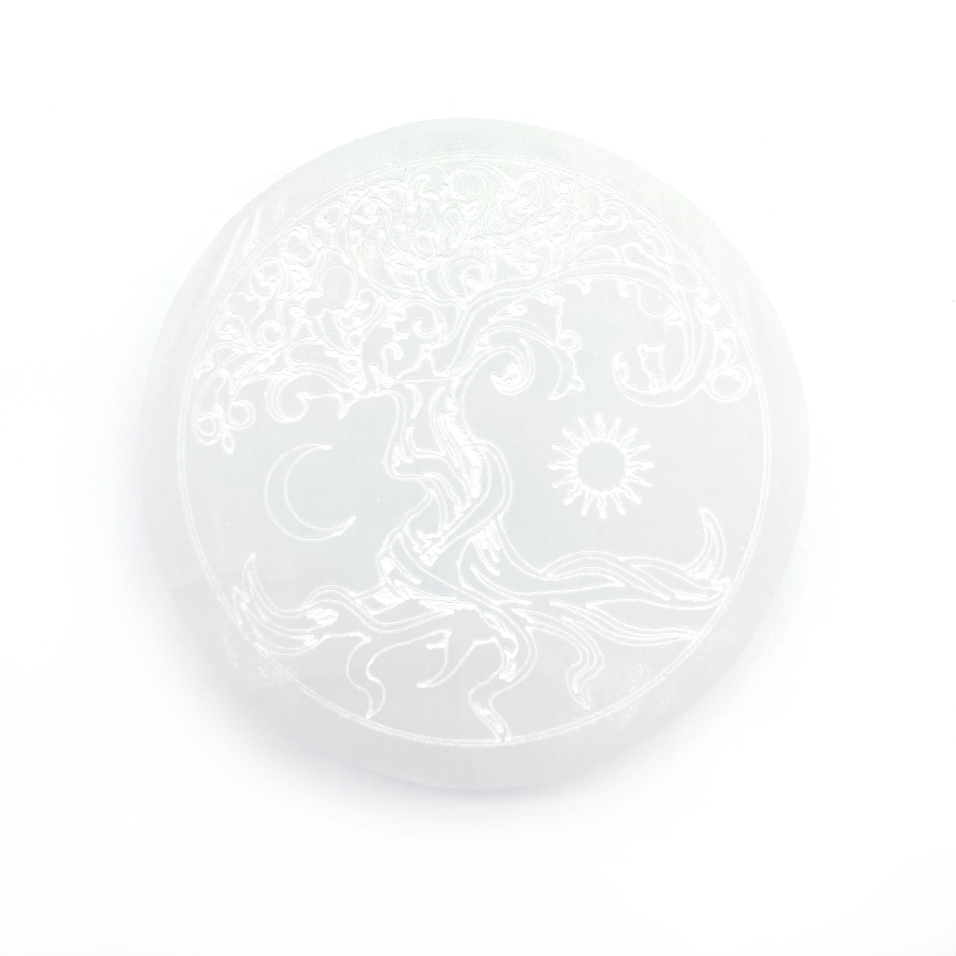 Runda Selenit-skivor för laddning och rening av kristaller – beskyddande och lugnande sten, storlek 104x15 mm