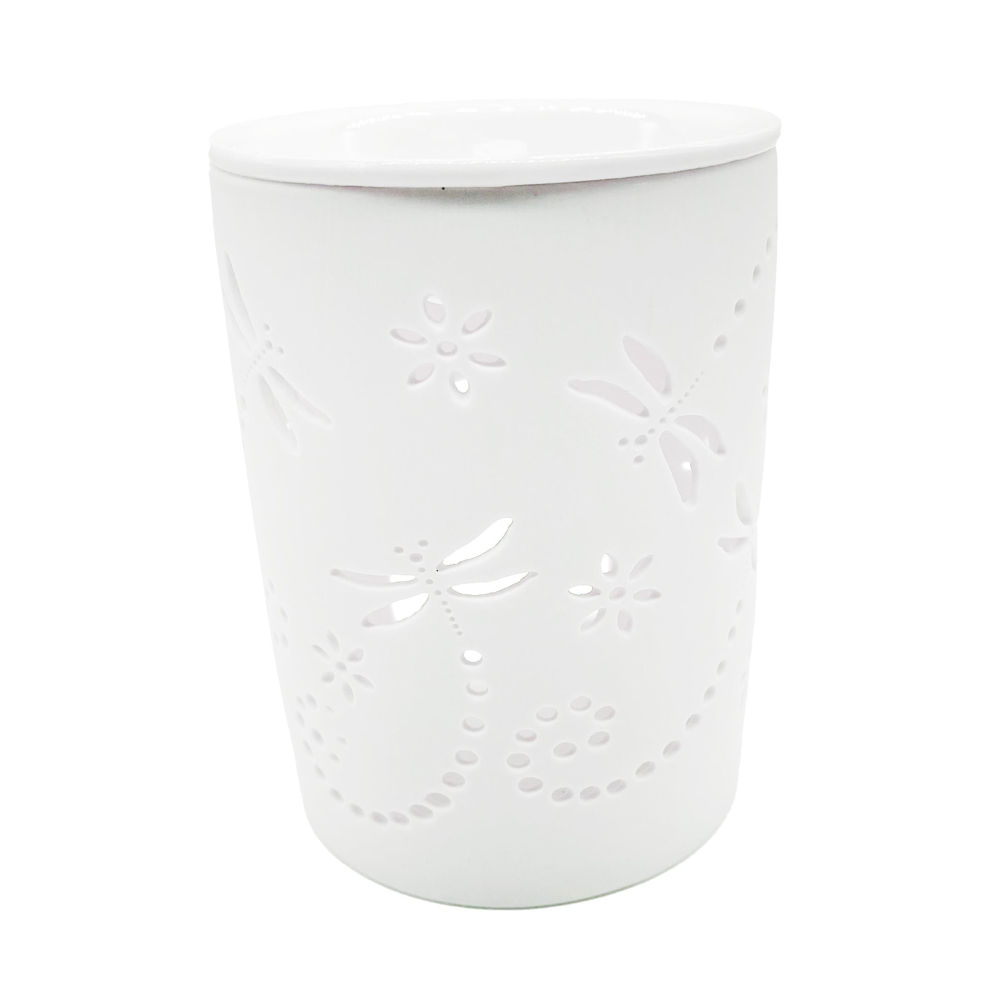 Vit aromalykta med trollsländor för värmeljus, dekorativ och mysig ljuskälla